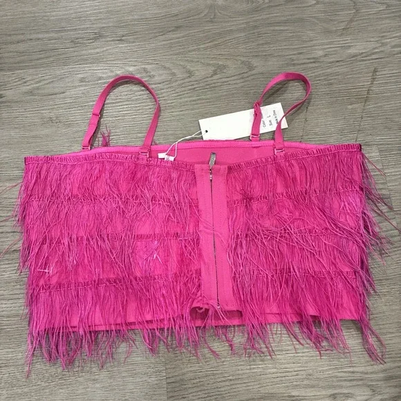 La' Ros Pink Feather Fringed Crop Tube Top | Size L | NWT! - Picture 4 of 4
